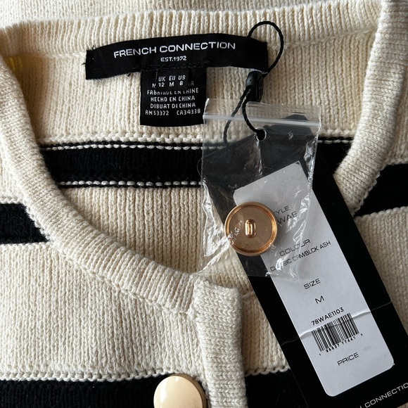 NWT FRENCH CONNECTION Women’s Striped Cardigan, Black and Cream - Picture 5 of 6